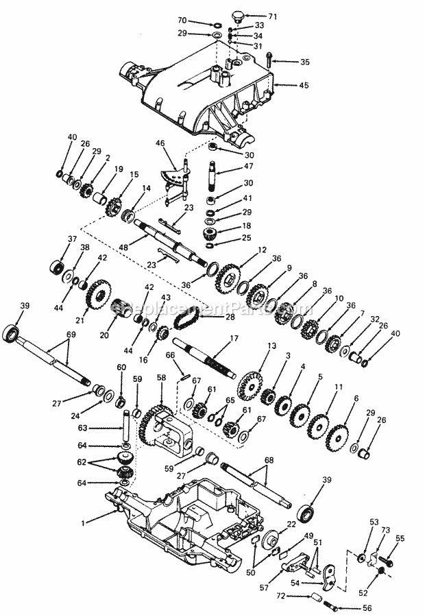 Transaxle Diagram and Parts List for 1105 135-292-100, 135-292-399, 0350039U, 136-292-1 Cub Cadet Lawn Mower
